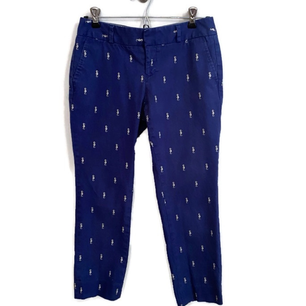 Banana Republic Blue Hampton Cropped Chinos with Seahorse Print, Size 0P